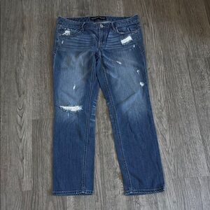 Express Blue Straight Leg Jeans with Subtle Distressing